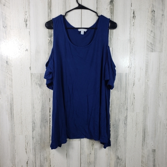 boutique navy blue cold shoulder scoop neck shirt women's plus size 2X - Picture 1 of 9